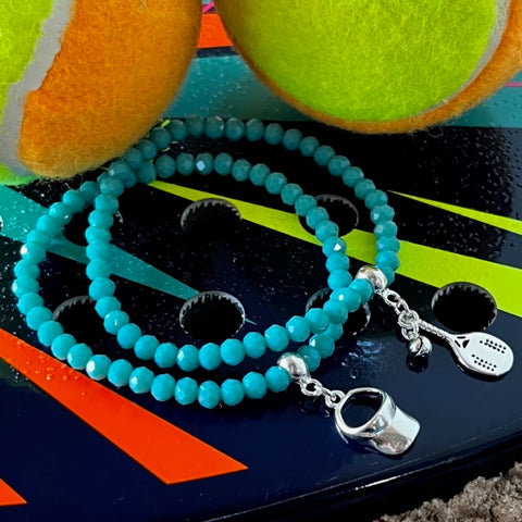 Dupla Pulseiras de Cristal Turquesa - Beach Tennis