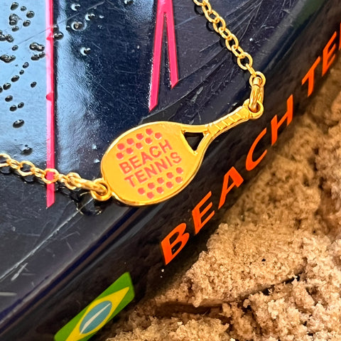 Pulseira Raquete Beach Tennis Dourada e PInk